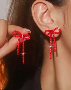 Ohrringe mit rotem Kristallband Schleife - Bild 1 von 2