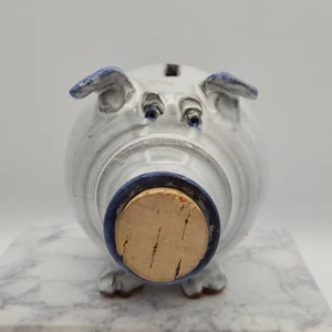 Handmade Sgnd Owen 2012 Piggy Bank Floral Blue Snout Cork Stopper Studio Pottery - Picture 1 of 11
