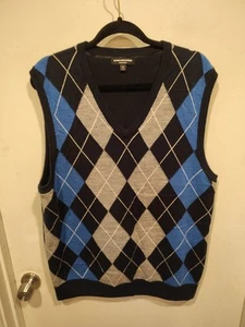 Maglione pullover uomo Express Design Studios blu Argyle lana merino gilet taglia XL - Foto 1 di 6