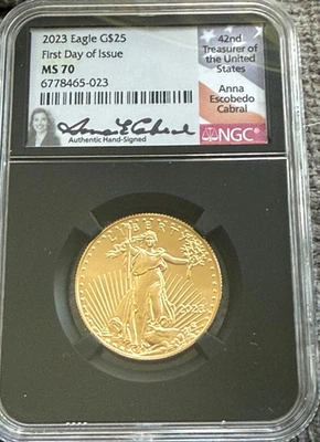 Gold Eagle 2023 $25 1/2 oz .999 NGC MS70 ¡Primer día de emisión firmada por Anna Carbral! Foto 1 de 4