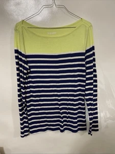 Maglia manica lunga girocollo Old Navy - blu/bianco/lime a righe - donna large - Foto 1 di 7