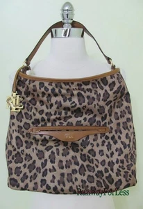 New RALPH LAUREN Hayden Reversible Leopard Hobo Shoulder Bag Purse Tote Cheetah - Afbeelding 1 van 9