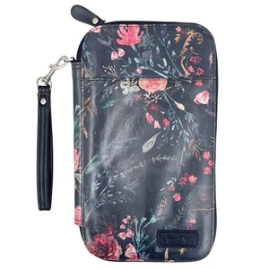 House of Maureen Flynn Black Floral Traveler's Wallet Organizer Clutch Wristlet - Picture 1 of 5