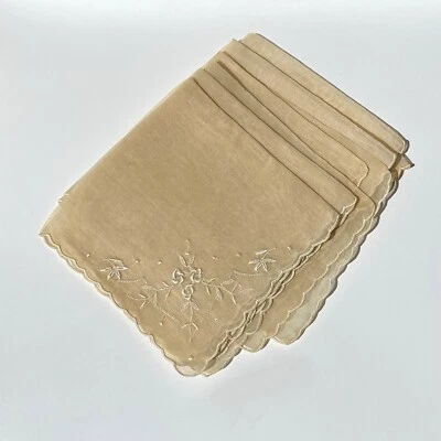 Juego de 6 pañuelos antiguos vintage bordados de encaje delicado trousseau antiguo Foto 1 de 4