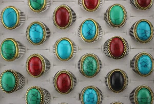 60pcs Unisex Jewellery Wholesale Lots Gifts Ring Mixed Natural Stone Alloy Rings - Picture 1 of 8