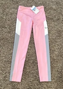 New NIKE Girl's Dri-FIT Trophy Tight Fit Leggings DJ0687 Gray Pink Girls Medium - Picture 1 of 8