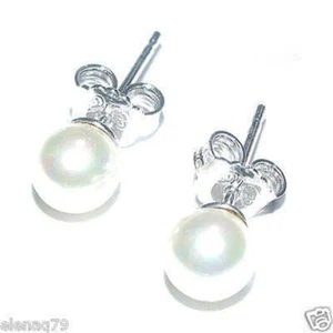 Orecchini donna argento 925 PERLE perla bianca mm 5 perno e farfallina - Picture 1 of 1