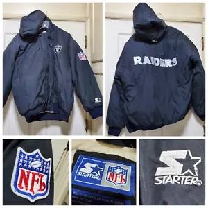 Chaqueta De Colección Oakland LA Raiders Para Hombres XL Negra Starter NHL Capucha Puffer Años 90 Y2K Abrigo - Imagen 1 de 24