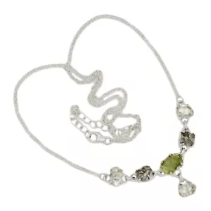 Collar de plata 925 con diamantes y moldavita checos genuinos naturales SN19026 - Imagen 1 de 1