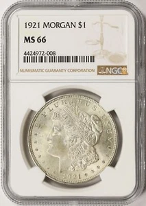 1921 $1 Morgan Dollar NGC MS66 - Picture 1 of 4