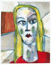 TRAILER PARK GIRL abstract//folk/outsider? mixedmedia painting Swinton Canadian