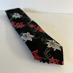 VTG Mr. John Beau Brummell Wide Poly Neck Tie Christmas Poinsettias Dark Floral - Picture 1 of 4