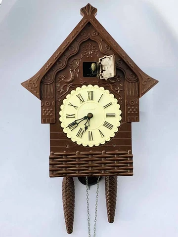 Mayak Vintage USSR Soviet Wall Hanging Mechanical Cuckoo Clock with Fight Cover