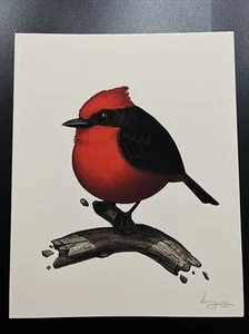 Mike Mitchell Vermillion Flycatcher Fat Bird Art Print Poster /450 - Picture 1 of 1