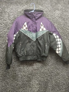Vintage ICEMAN Snowmobile Jacket Youth 14 Medium 12 -14 Purple Checkered Flag - Picture 1 of 10