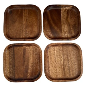 Set of 4 Teak Wood 7 x 7 Square Hors d" oeuvres Trinket Plates Etc. - Picture 1 of 8