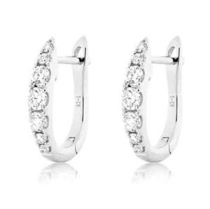 Real 18K White Gold Round Cut 0.40Ct Natural Diamond Huggie Hoop Earrings-15mm - Picture 1 of 11