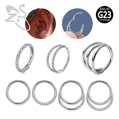 1 PC G23 Titanium Nose Rings Hinged Septum Clicker CZ Helix Cartilage Earrings - Image 1 of 4