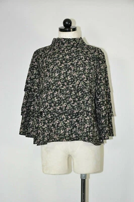 Blusa corta Babydoll manga campana con volantes floral oscura Walter Baker para mujer L Foto 1 de 4