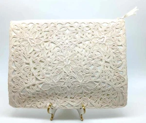 1980s Floral Design Overlay Lace Clutch Bag Evening Or Wedding 10" x 8" x 3" - Picture 1 of 10