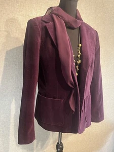 Sag Harbor Blazer SZ 8 Women’s Burgundy Plum Velvet Jacket With Scarf - Picture 1 of 8