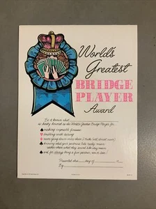 1975 Worlds Greatest Bridge Player Award  9” x 7”  counter post card - Picture 1 of 5