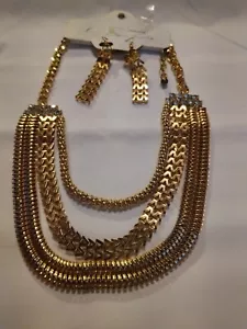 Multi Layer Goldtone Fashion Necklace And Earrings Set new Bold - Picture 1 of 5
