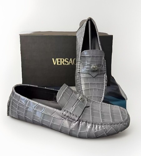 Scarpa da guida Versace Medusa Coin Croc in rilievo nuova. Taglia 41 5 EU $ 850