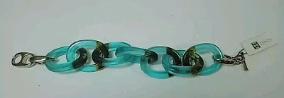 NWT Zenzii Chunky Lucite Link Bracelet Transparent Teal & Tortois Shell Toggle - Image 1 of 4