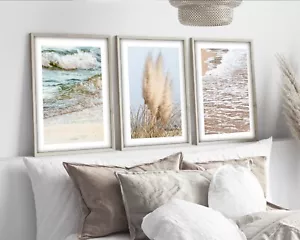Neutral Boho Beach Gallery Wall Set, Neutral Wall Art, Beach and Pampas Grass - Picture 1 of 8
