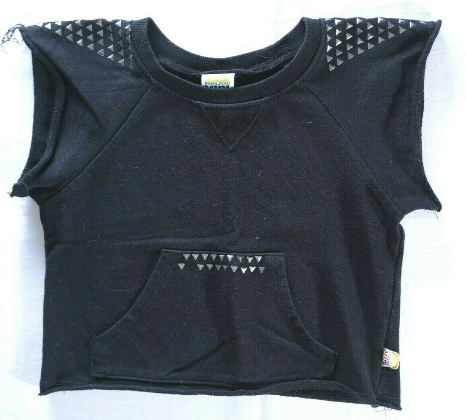 Harajuku Mini Niñas Talla XS 4/5 Sudadera Tachonada Negra Top Camisa Bolsillo Rocker Foto 1 de 4
