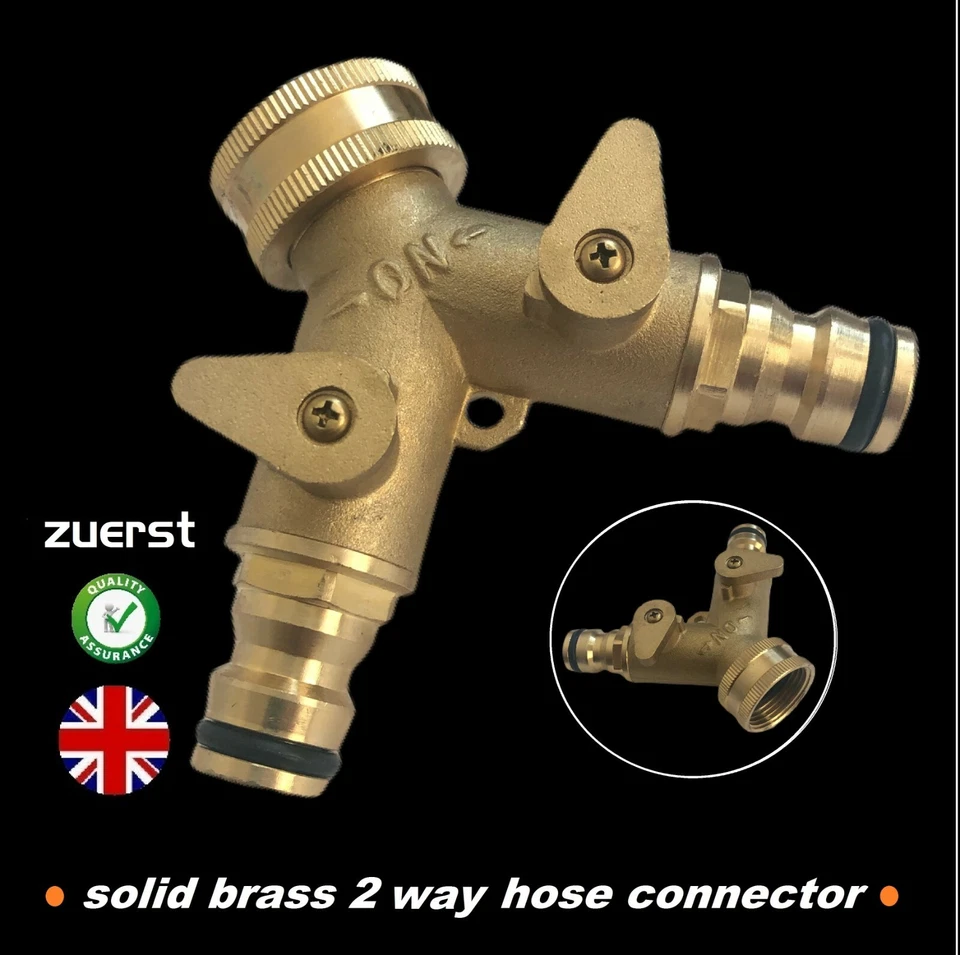 2 Way Tap Hose Connector water solid brass - Image 1 of 3
