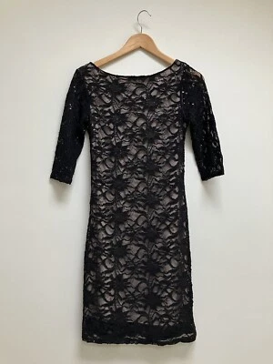 Evie Black Lace 3/4 Sleeve Knee Length Dress UK Size 10 Christmas New Year Party - Image 1 of 4
