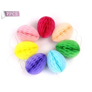 7PCS Honeycomb Easter Egg Pendants Tissue Paper Pom Poms Party Decor Multicolour - Picture 1 of 6