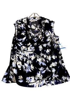 Kasper blouse Shell Women 1X Black Floral Sleeveless Cowl Neck Career Office NEW - Picture 1 of 16