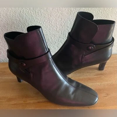 Salvatore Ferragamo Botines Cuero Negro Tacón Gatito Punta Cuadrada Punta 9.5 Foto 1 de 4