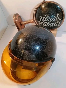 70s Roper Lanco Black Metal Flake Motorcycle Helmet Orange Full Face Visor Large - Bild 1 von 16