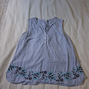 Blusa Croft & Barrow XL sin mangas bordada a rayas cuello en V usada A14 - Imagen 1 de 10