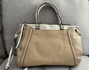 Antonio Melani Leather Hobo Satchel - Beige & Metallic Gold - Picture 1 of 5