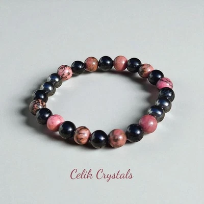 Black Tourmaline Rhodonite Hematite Protection Bracelet 8mm - Image 1 of 4