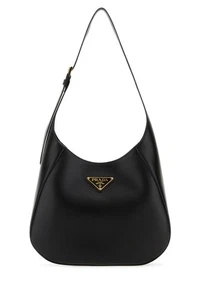 PRADA Triangle Black Smooth Leather Shoulder Bag New & Authentic - Picture 1 of 4