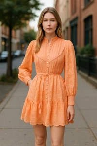 (D-116) Vestido Mujer Manga Larga Talla L Color Naranja Rojo - Imagen 1 de 8