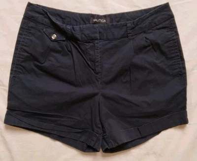 Pantalones Cortos Nautica Chinos Elastizados Preppy Informales Plisados Azul Marino Para Mujer Talla 10 Foto 1 de 4