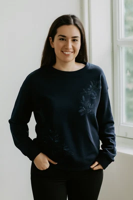 Sudadera Liz Claiborne Azul Marino Brillante Bordada Manga Larga Etérea Preppy XL Foto 1 de 4