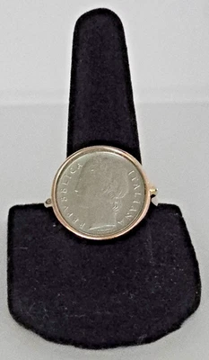 Italian 100 Lira Coin Ring Polished 18k YG Finish over Bronze, Size 8 - Image 1 of 4