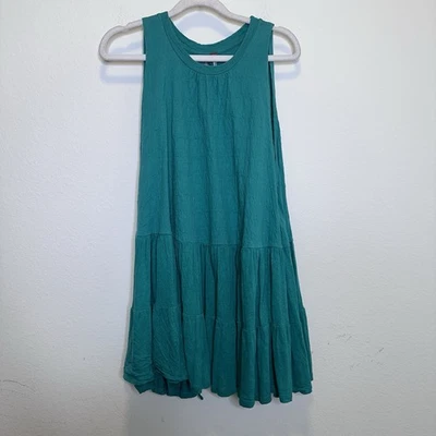 FREE PEOPLE Green Tiered Open Back Top Size Small Boho Linen Blend - Image 1 of 4