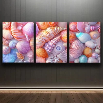 3pcs Colorful Seashell Collection Wall Art Canvas Unframed/Framed - Image 1 of 4