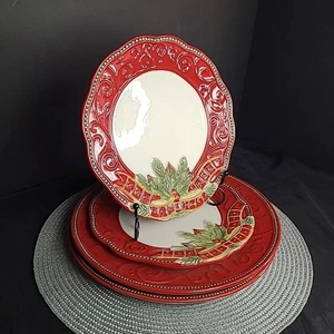 Set Of 2 Each Fitz and Floyd DAMASK HOLIDAY Dinner and Salad Plates Christmas - Picture 1 of 9
