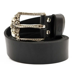 Leather belt with german silver buckle Skulls and Roses, Pin type, skull buckle - Picture 1 of 16