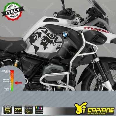 COPIONE STICKER STORE 2 Adesivi Fianco Serbatoio Moto BMW R 1200 1250 gs adventure World Map Black
